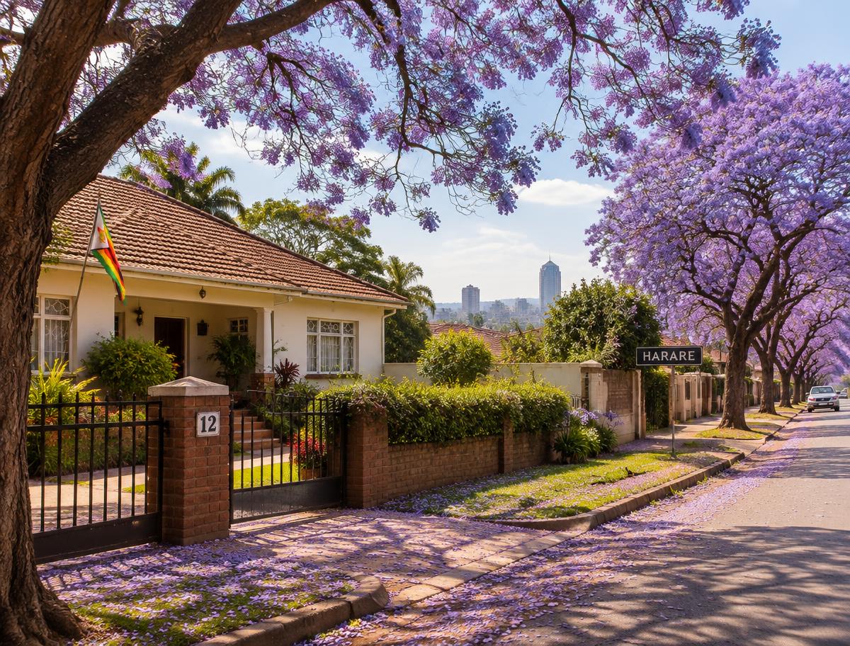Home on a jacaranda-lined street in Harare